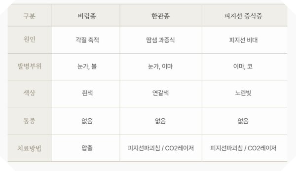 전주 비립종 한관종 차이점 설명 