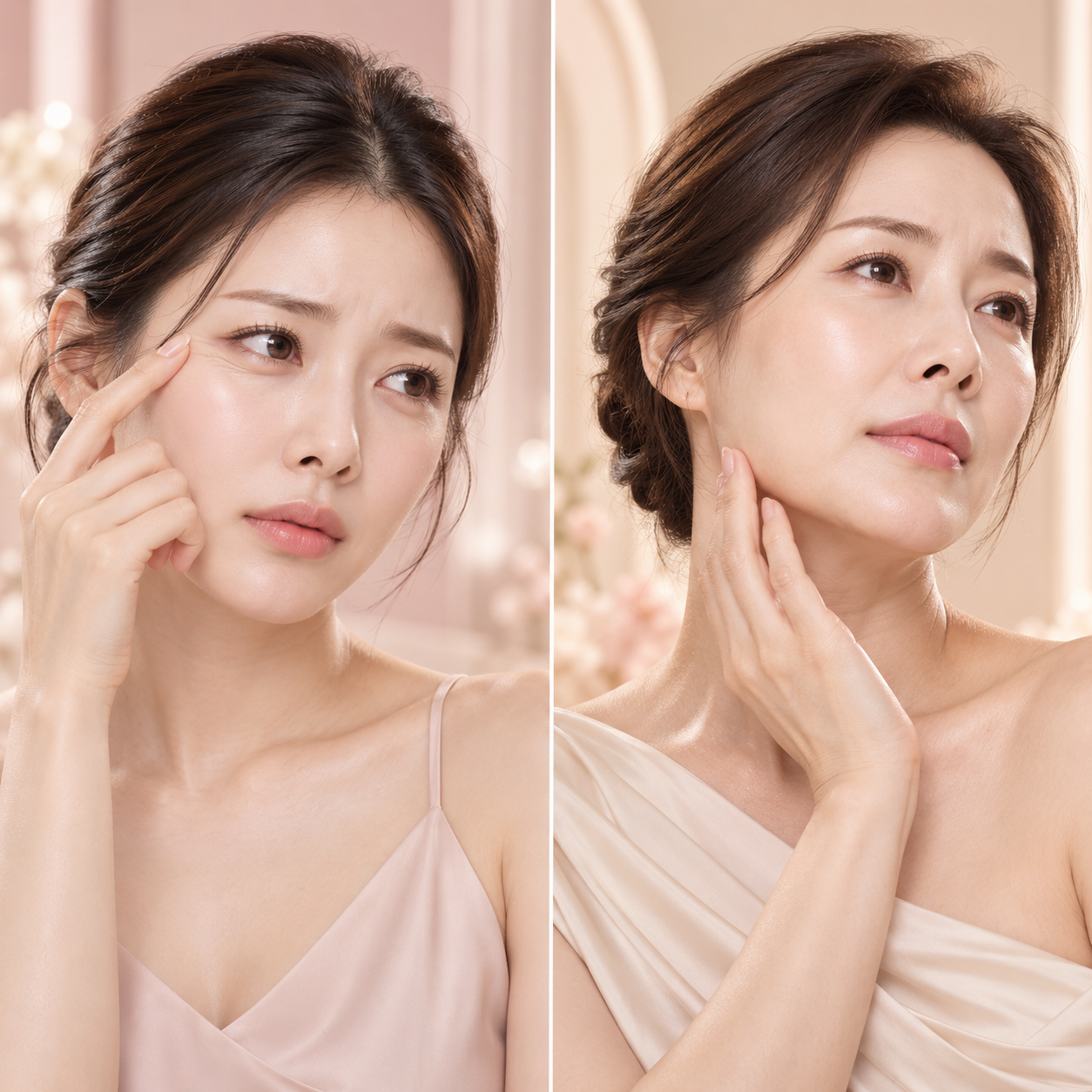 피부 탄력 저하 고민과 개선 이미지 예시, 실제 시술 결과 아님